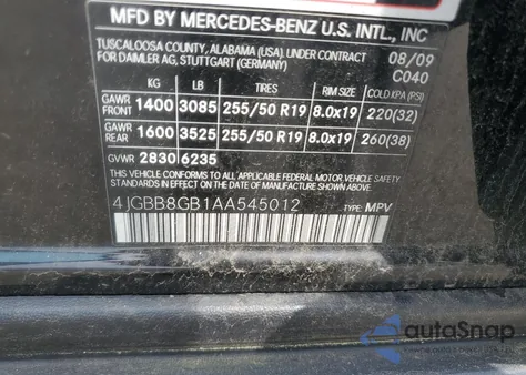 2010 Mercedes-Benz Ml 350 4Matic z USA, uszkodzony, nr VIN 4JGBB8GB1AA545012